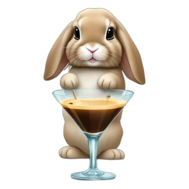 Holland lop rabbit holding an espresso martini out of a martini glass sticker