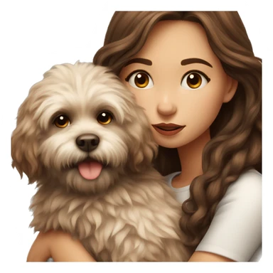 beautiful girl with brown hair kissing her fluffy dog sticker