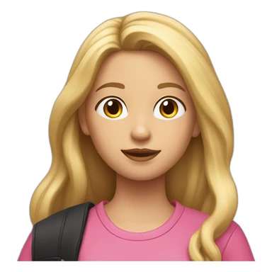 A girl with blonde long hair in a black jacket and a pink T-shirt puts 2 in the magazine sticker