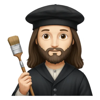 Leonardo da Vinci wear black beret hat, hold a brush sticker