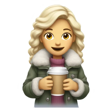 blondegirl wearing fluffy jacket and a coffee to go in hand sticker