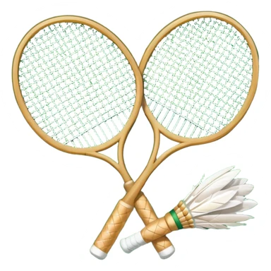 Two crossed badminton rackets with a shuttlecock resting in between, set against the faint outline of a badminton court. The image highlights the tools of the sport, with a subtle emphasis on the court's net and boundaries, symbolizing competition and skill. sticker