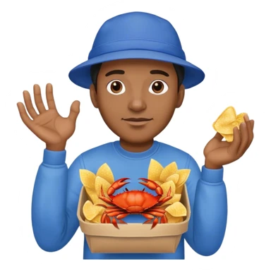 A black man in a blue hat with a pack of crab chips in his hands sticker