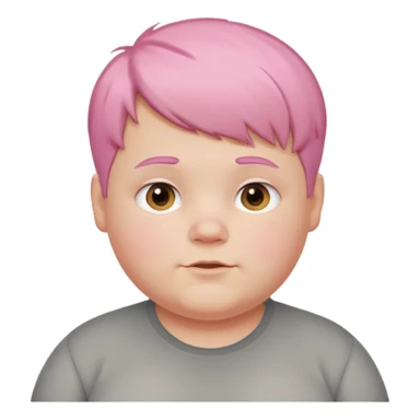 un nene blanco rellenito con pelo corto rosa,  con la sonrisa para abajo como edta ☹️ pero no enojado, la sonrisa caida las puntas para abajo sticker