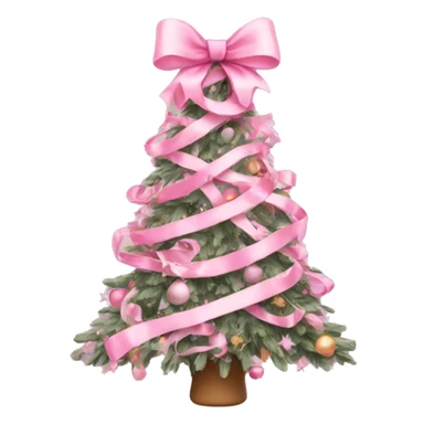 pastel pink decorated christmas tree with a pink bow and ribbons  sticker