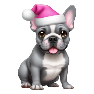 Gray French bulldog with pink Santa hat sticker