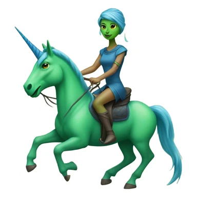 a green amazon alien woman on a blue unicorn no woke sticker