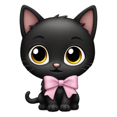 small black kitten wearing a black bow sticker
