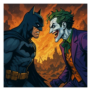 vector art of batman and joker, battleground background 
 sticker