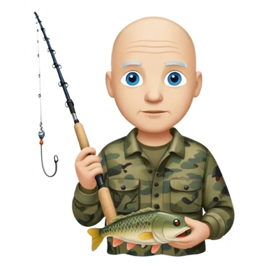 white bald man blue eyes fishing. camo crocs  sticker