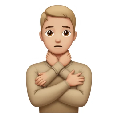 crossed arms around neck like their dying sticker