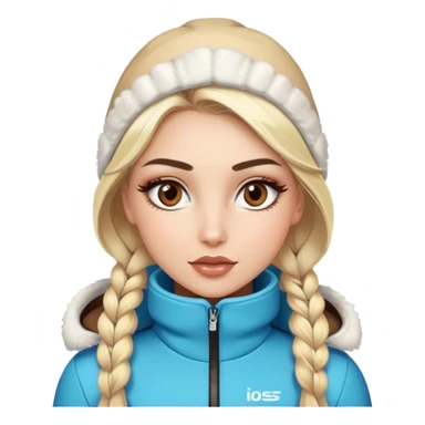 Blonde model with brown eyes, ski outfit, luxury makeup sticker