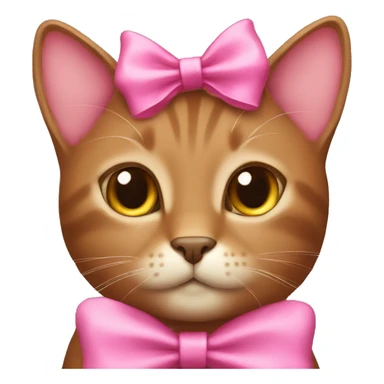 brown cat with pink bow on the head sticker