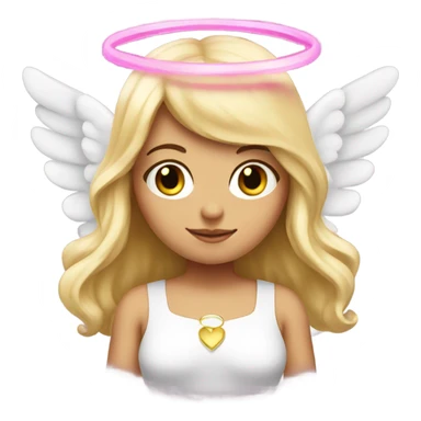 female angel with blonde hair, wings and a halo, with a pink bow tied around her neck  sticker