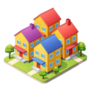 group of 3 houses representing neighborhood isometric houses on transparent background iphone like sticker