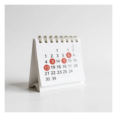 realistic calendar page in 4K with seven consecutive days highlighted with red circle, no background, realistic shadows sticker