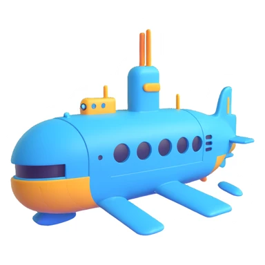 3D style submarine with the word 'Thanks' on it, playful and friendly, clear and readable text sticker