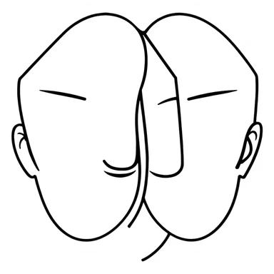 face split into two halves, one half realistic, other half art style sticker