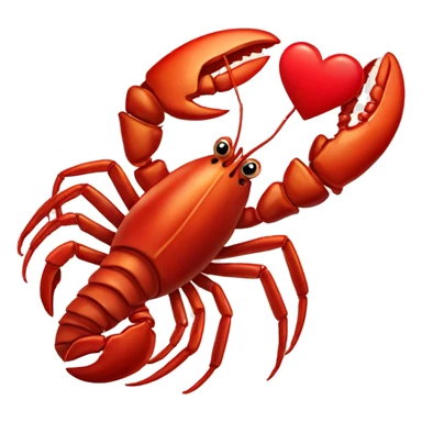 lobster holding a red emoji heart in it’s left claw sticker