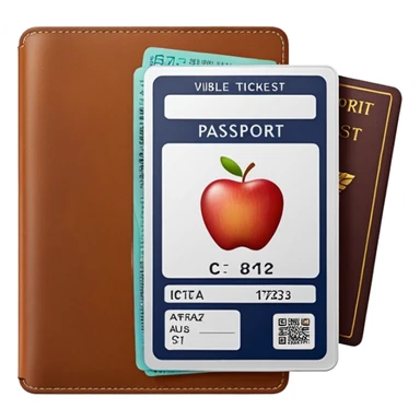 passport with visible airline tickets, Apple emoji style, colors #173e12 and #c1a793, no text, minimalist sticker