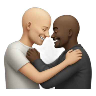 50 years old bald white guy hugs and kisses a 50 years old black bald guy sticker