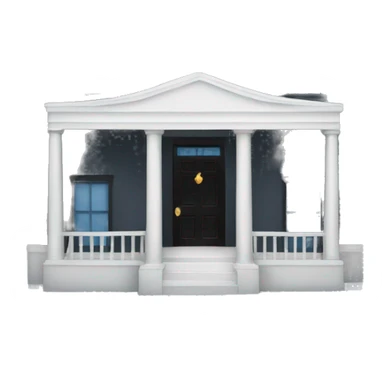 White house with blue window and black door sticker