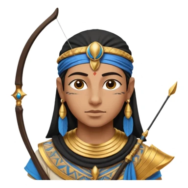 Emoji portrait of an Egyptian archer. Headcloth, focused expression. sticker