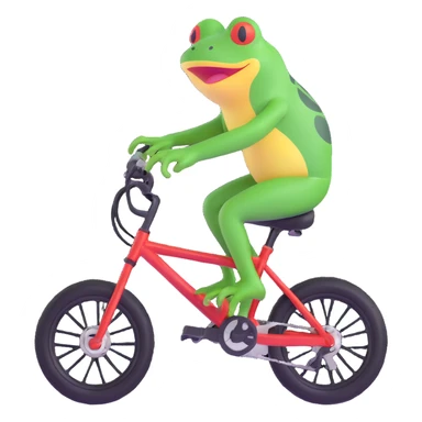 a frog riding a full suspension mountain bike, 3D emoji style sticker
