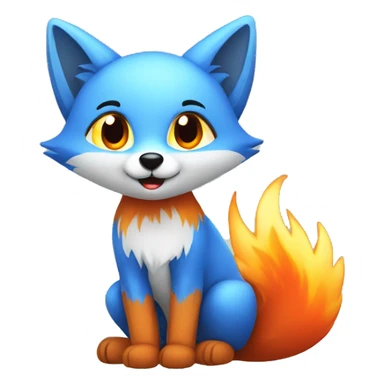 blue fox with a fiery tail, she sits sticker
