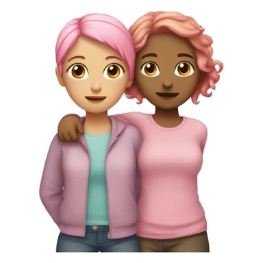 lesbian cuddles pink brown hair girl light brown hair girl  sticker
