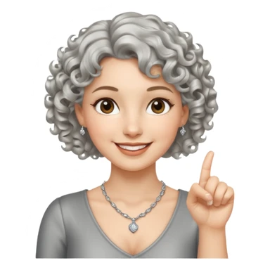 silver, short, wavy-haired with curls, smiling pretty lady, hopeful, pointing finger up


 sticker