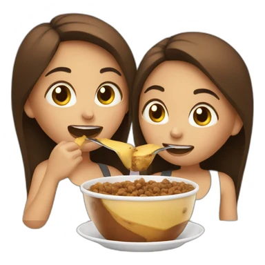 two girls eating brown stuff from one cup sticker