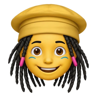 Yellow smile emoji with black dreads and a colorful hat sticker