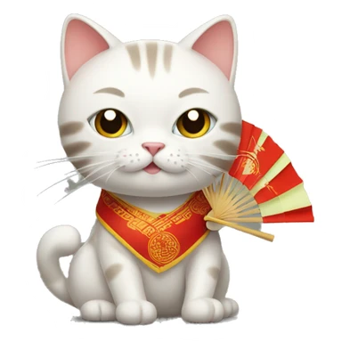Cat with a chinese fan sticker