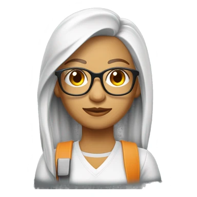 Profesora de plástica con el pelo medio largo rubio anaranjado con los ojos marrones y gafas redondas una camiseta blanca y tejanos y lleva pinceles y colores  sticker