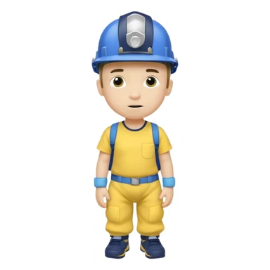 a character with a blue helmet,a pencil up his nose,a yellow shirt what says jeffy,and a nappy/diaper on the outside of hiv navy pants and black shoes sticker