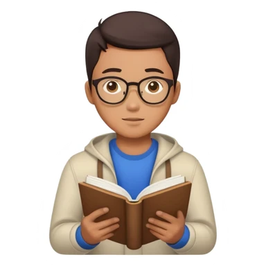 Asian guy with a book and advanced math sticker