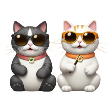 two cats wearing sunglasses and eating sushi sticker