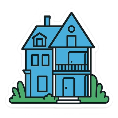 minimal house, sticker, blue sticker