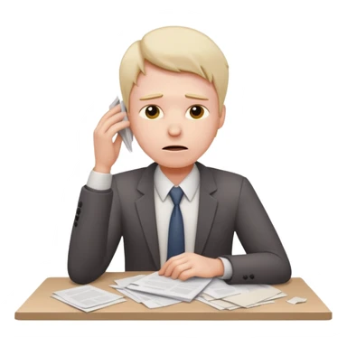 office worker in stress with papers sticker