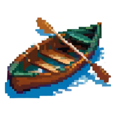 wooden rowboat with oars on water sticker