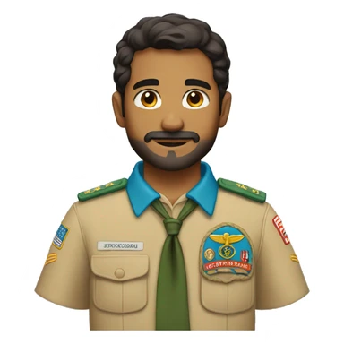 Man with dark hair, a three days beard, in light blue boy scout uniform sticker