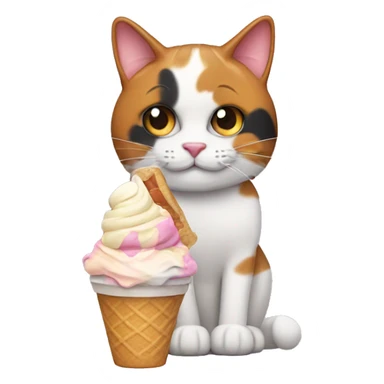 calico cat with icecream sundae  sticker