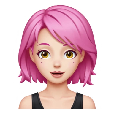 simple emoji of Jem from Jem and the Holograms, classic pink hair, winking sticker