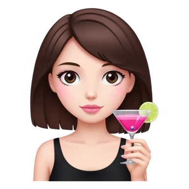 brunette hair down girl black top holding a pink cosmo sticker