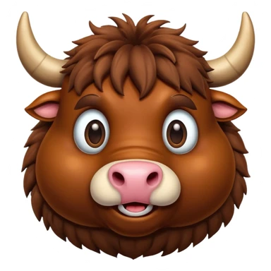 An adorable 3d brown bull with large and exaggerated features in the shape of a ball. Make the background white sticker