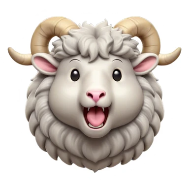 Cinematic Cute Yawning Ram Portrait Emoji, Head tilted slightly with a dramatic, wide-open yawn, showcasing a soft, woolly grey fur with gently drooping horns and ears, round dark eyes barely open in drowsy contentment, Simplified yet irresistibly adorable features, highly detailed, glowing with a soft, cozy glow, high shine, relaxed yet expressive, stylized with a touch of rugged whimsy, bright and endearing, soft glowing outline, capturing the essence of a sleepy yet affectionate ram, so drowsy it feels like it could stretch out of the screen and curl up for a nap! sticker
