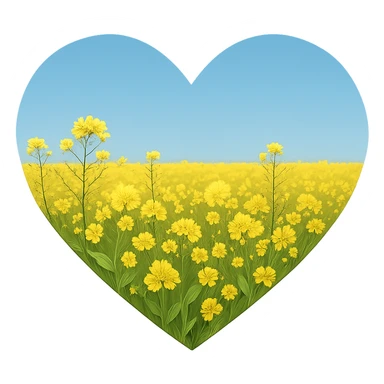 heart with a golden canola field, clean digital illustration sticker