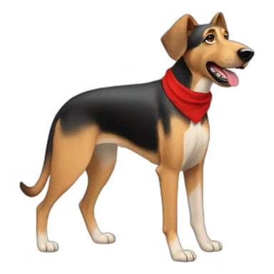 Coonhound/German Shepherd dog wearing small plain red bandana walking left semi realistic with floppy ears sticker