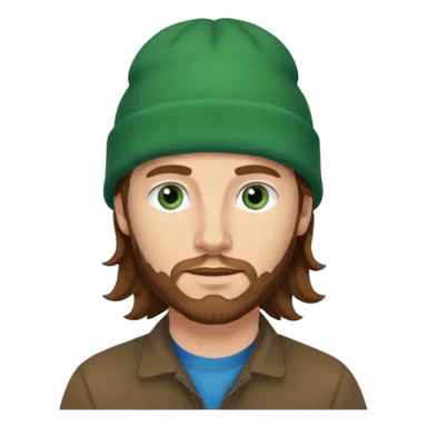 white man
aged 40
Blue eyes, 
mid length brown wavy hair
Green beanie hat sticker